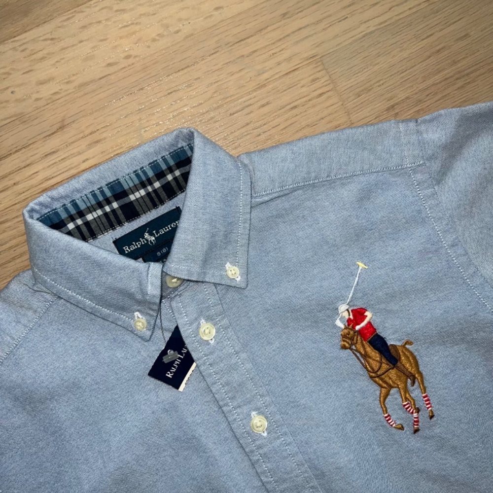 Ralph Lauren NWT cotton denim horse logo long sleeve kids S (8) button up shirt